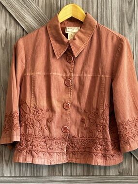 Vintage April Cornell Tera cotta Embroidered Shirt Jacket